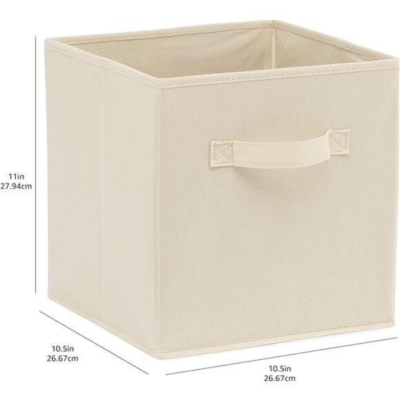 Fabric Storage Bins Set of 6 Beige Collapsible Cube Organizer with Handles - Picture 3 of 6